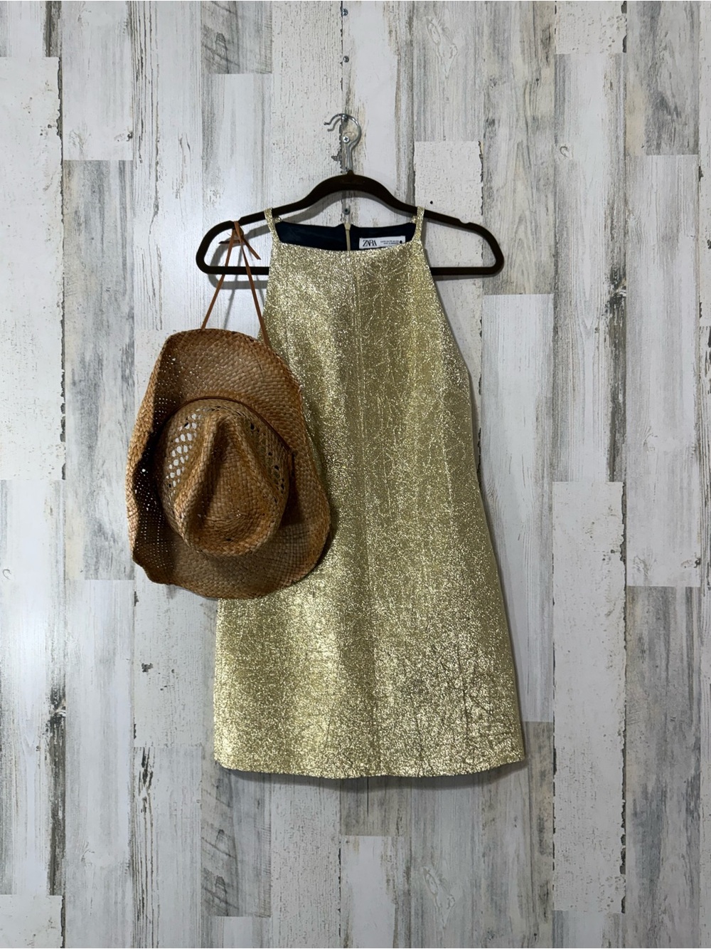 Zara Gold Metallic Sleeveless Mini Dress - Picture 1 of 14